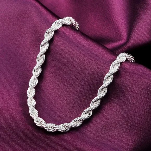 Stunning Twisted Rope Bracelet 4mm Thick, Stamped 925 Solid Sterling Silver - Picture 2 of 6